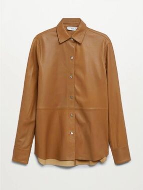 Mango Lightweight Leather Jacket in Coffee Size XS